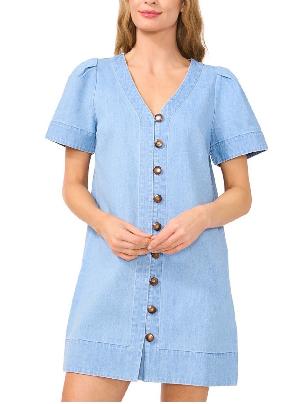 CeCe Light Blue Button-Front Mini Dress